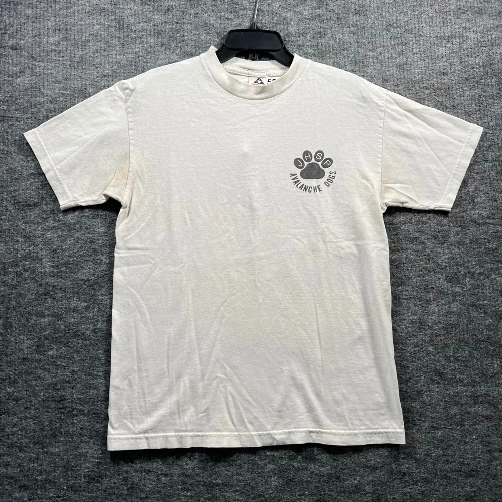 Vintage Jackson Hole Ski Patrol Avalanche Dogs T-Shirt Mens Medium White AAA